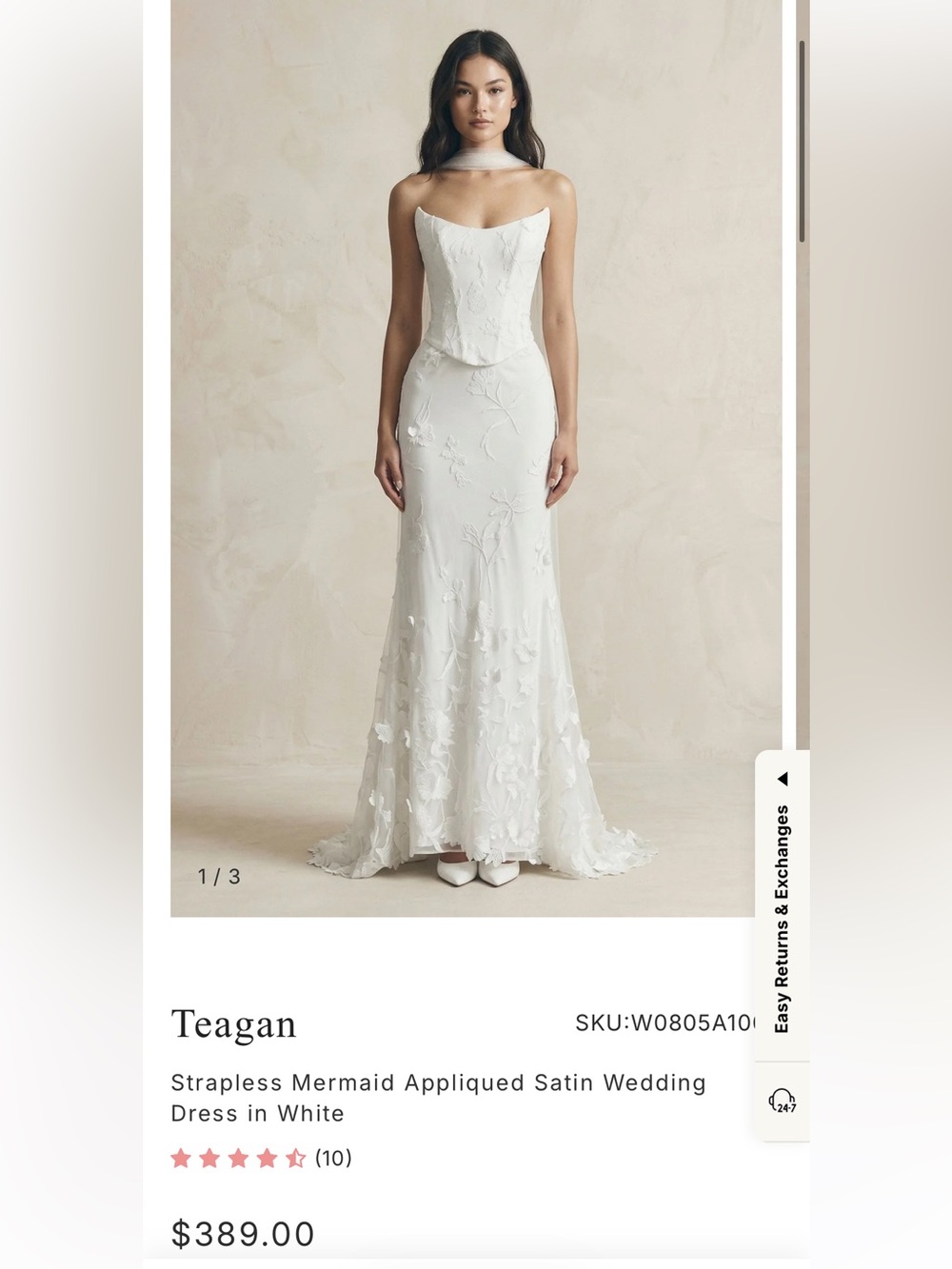Teagan Strapless Mermaid Appliqued Wedding Dress in White